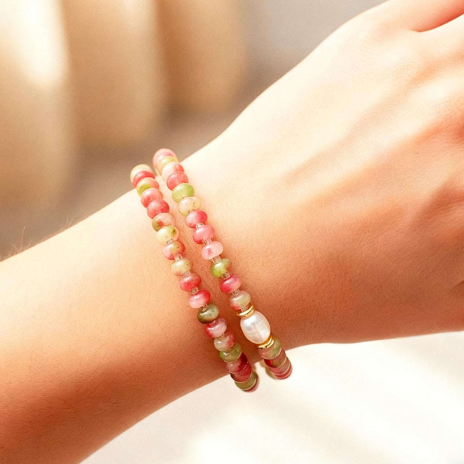 Pearl Beaded Gemstone Necklace for Women,Boho Colorful 8mm Bead Choker Necklace Nature Stone Summer Beach Handmade Necklace Jewelry Gifts - Image 5