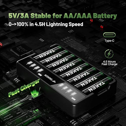 Miniatura 5 de Taken Baterías AA recargables con cargador, paquete de 8 baterías dobles A de 3100 mWh, fabricadas con un 25% de materiales reciclados con cargador