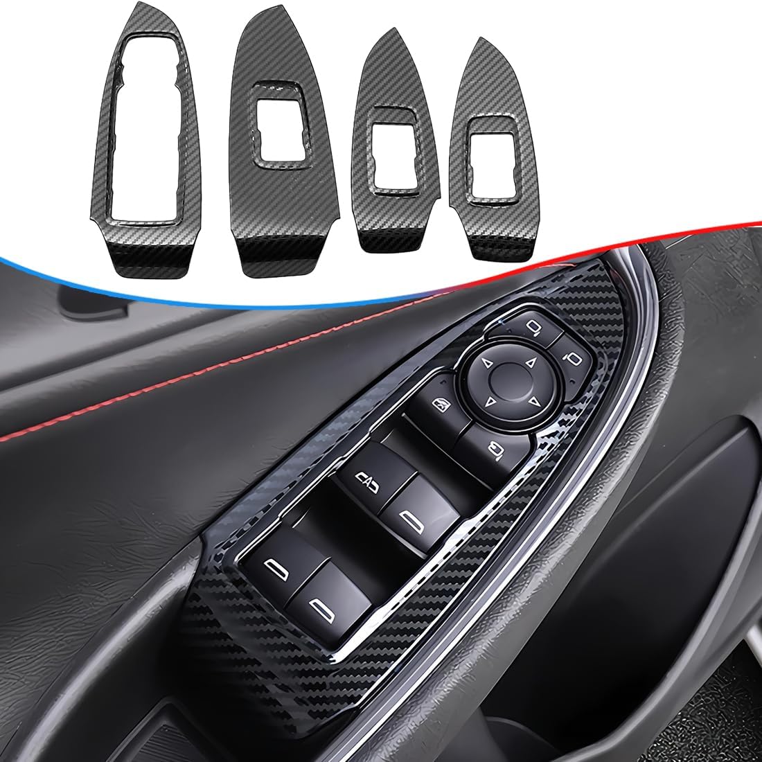 Armrest Window Switch Panel Cover, for Chevrolet Malibu 2016 2017 2018 2019 2020 2021 2022 2023 2024 Door Window Control Panel Cover Car Sport Interior Accessories -Wine Red