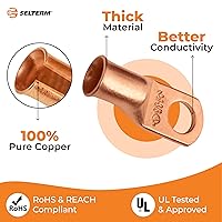 Vista 37 de SELTERM - 2 terminales de anillo resistentes para cable de batería, calibre 4 AWG, pernos de 3/8 pulgadas, terminales de calibre 4, ojales de cobre