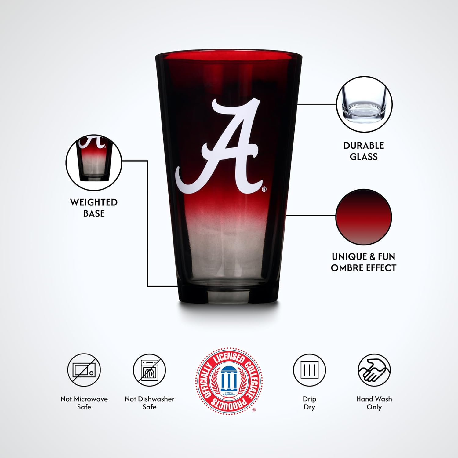 The Memory Company Officially Licensed NCAA 2-Pack 16oz Ombre Pint Glass Set Team Logo Barware Collection for Game Day Celebrations and Home Bar - Image 4