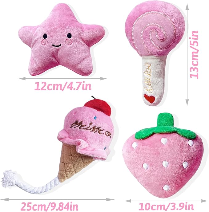 Juguetes para Perros Pequeños, 4 Piezas, Chirriantes, de Peluche, Rosa miniatura 2