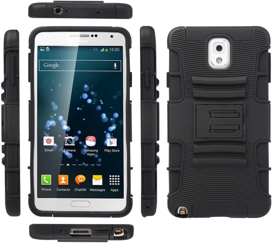 ULAK Note 3 Case, Galaxy Note 3 Case - Shock Absorption Slim Hybrid Holster Case Cover w/Kickstand and Belt Clip for Samsung Galaxy Note 3 N9000 (Black/Black)