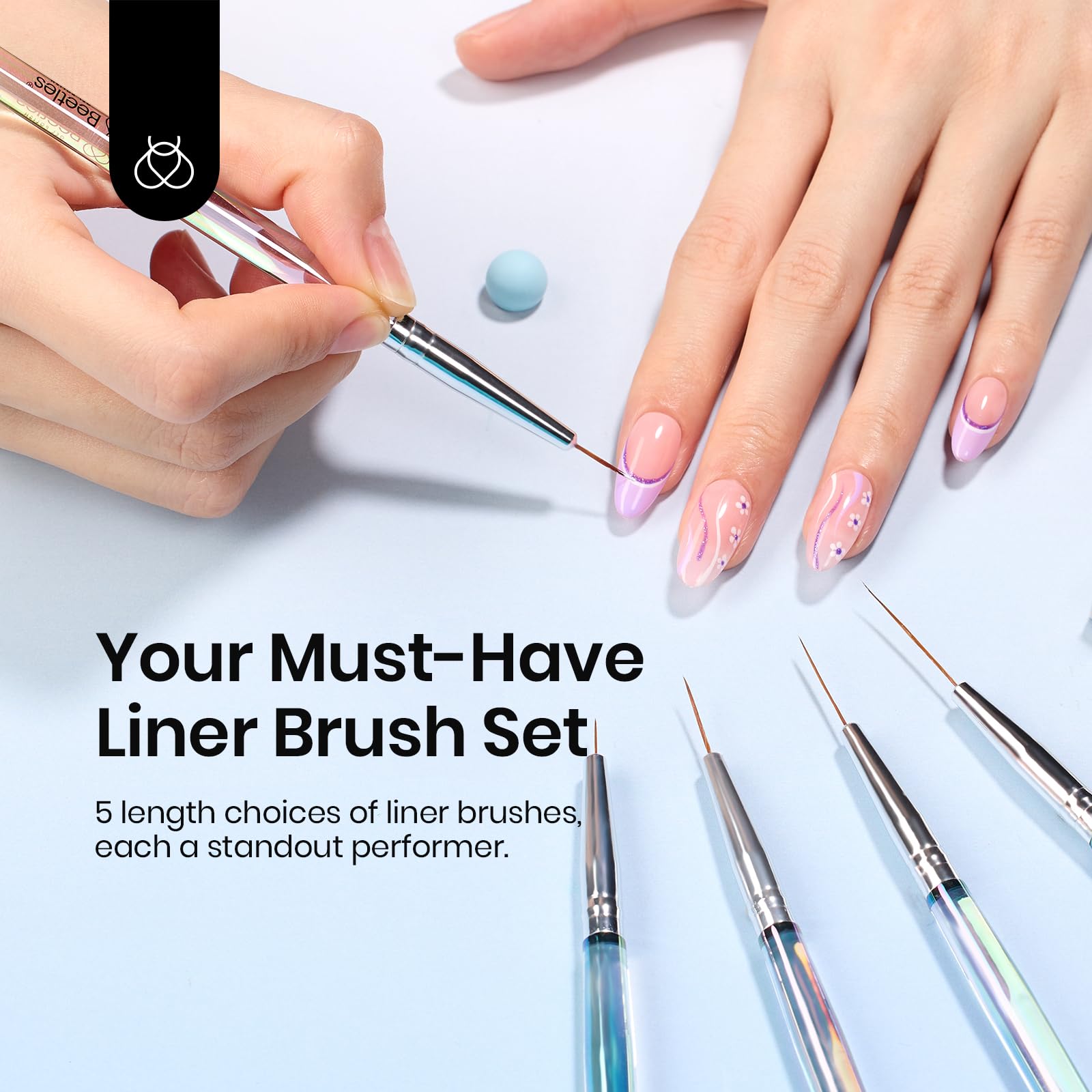 Beetles Nail Art Brush Set - 5 Liner Brushes -2