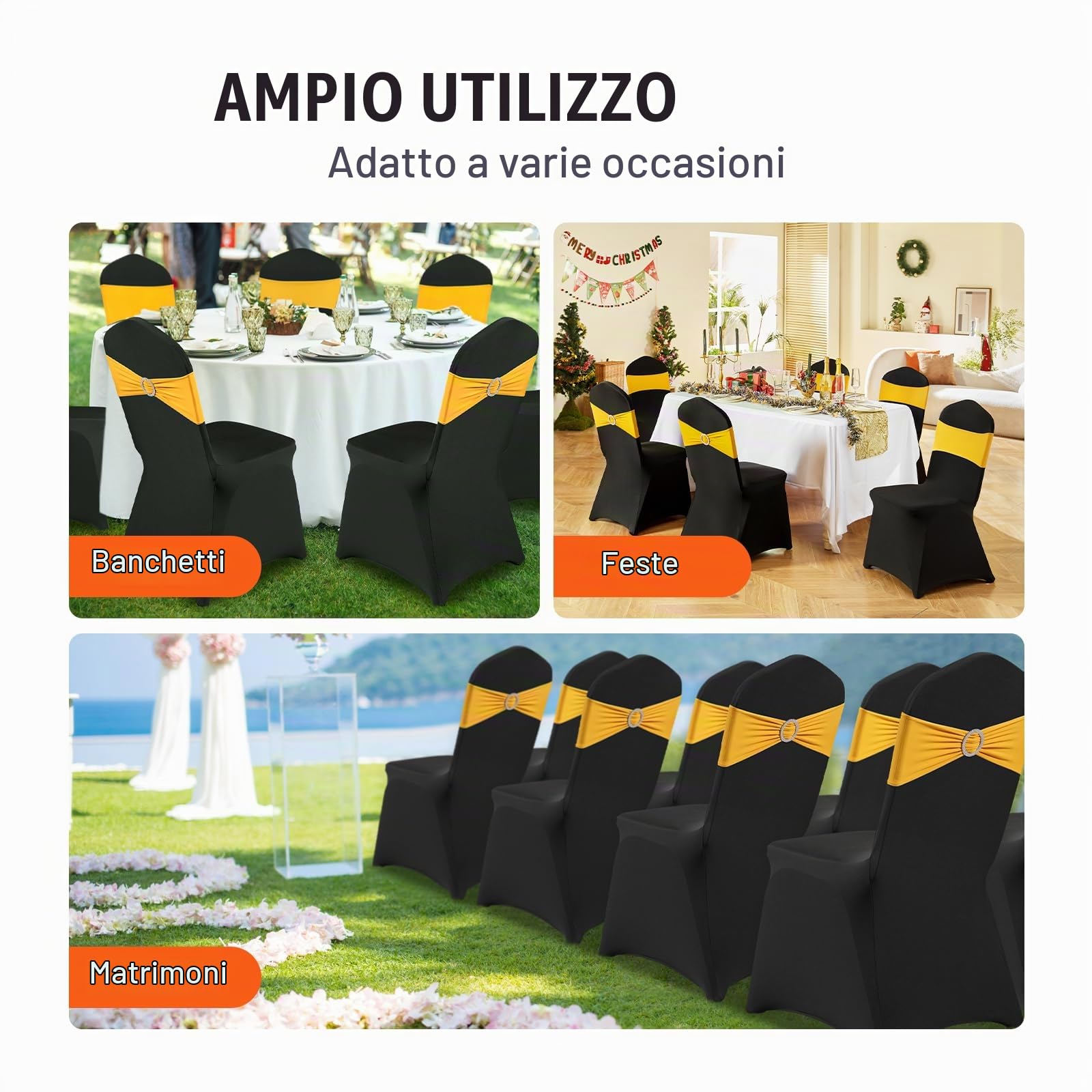 VEVOR Coprisedie Pieghevoli Spandex Elasticizzato, Coprisedie Universali, Fodere Protettive Lavabili Rimovibili, Matrimoni, Vacanze, Banchetti, Feste, Celebrazioni, Sala da Pranzo (30 Pezzi Nero)