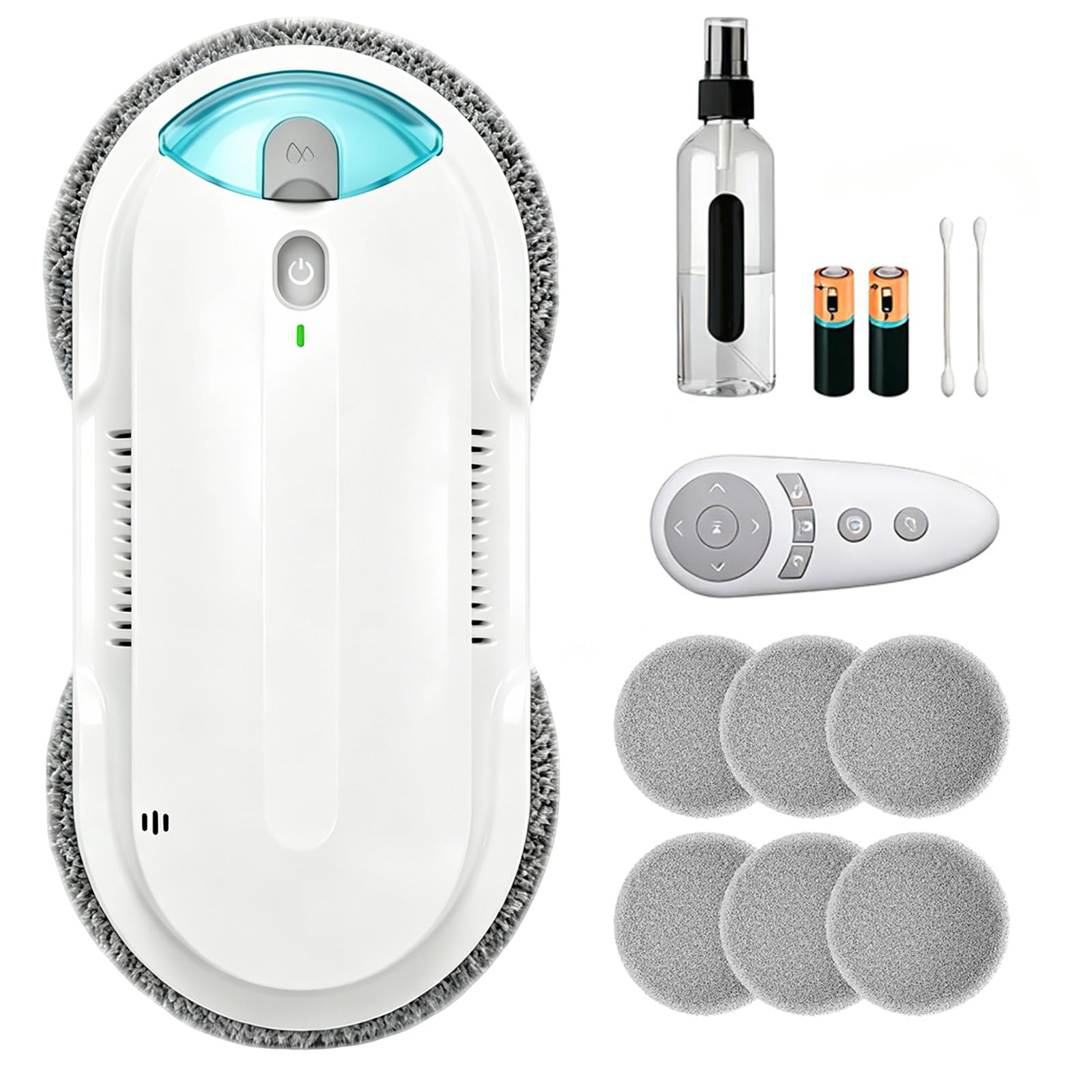 Robot Lavavetri Automatico con Spray Ultrasonico, Serbatoio da 95 ml, Aspirazione Potente, Rilevamento Bordi, Telecomando, Cavo di Sicurezza, per Finestre, Vetri, Specchi e Box Doccia