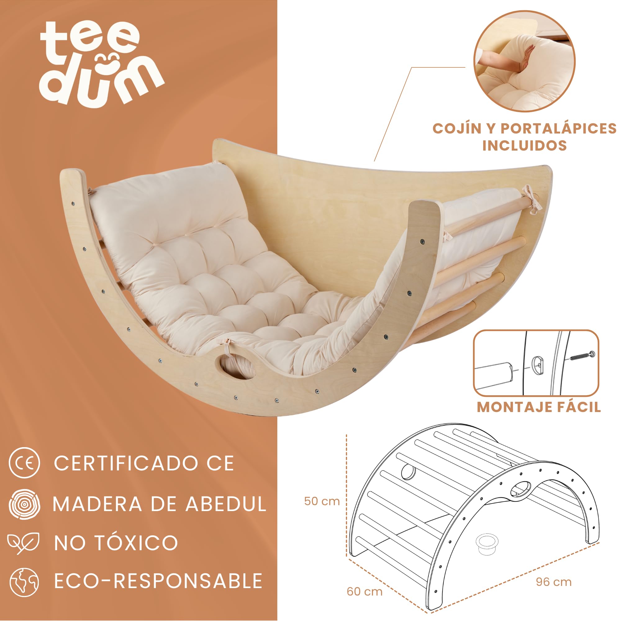 Arco de Escalada Montessori 3 en 1 para Niños - Triángulo de Escalada en Forma de Arco Montessori, Certificado CE, Estructura de Actividades, Módulo de Motricidad + Cojín Incluido