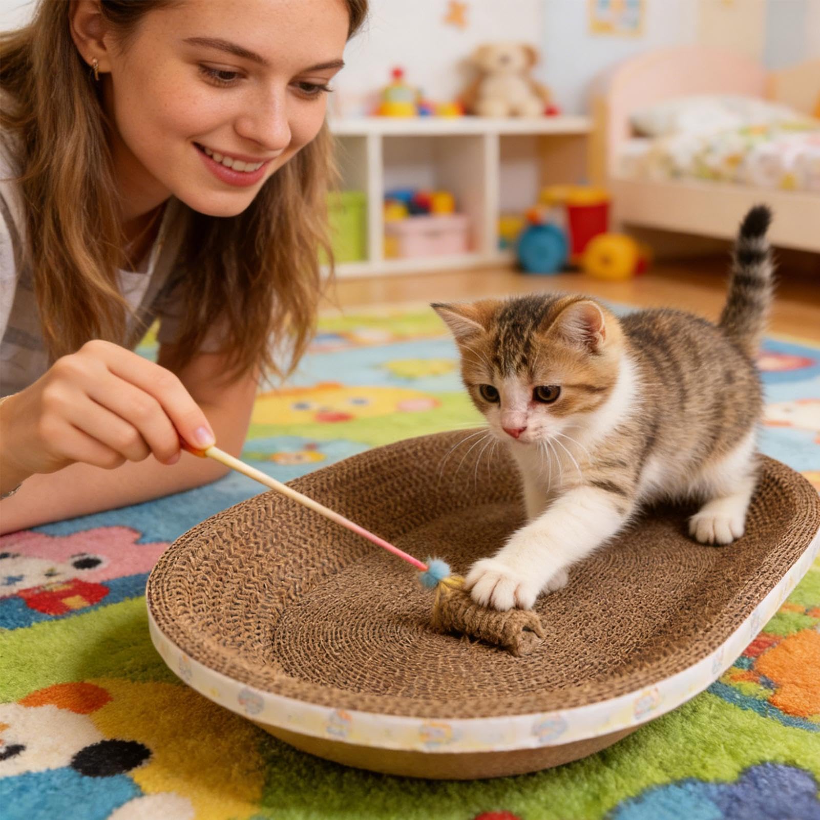 Rascador de cartón para gatos, corrugado reciclado de 18 pulgadas, suministros transpirables para mascotas y cómoda almohadilla para rascar para jugar en interiores y exteriores, hogar, sala de estar