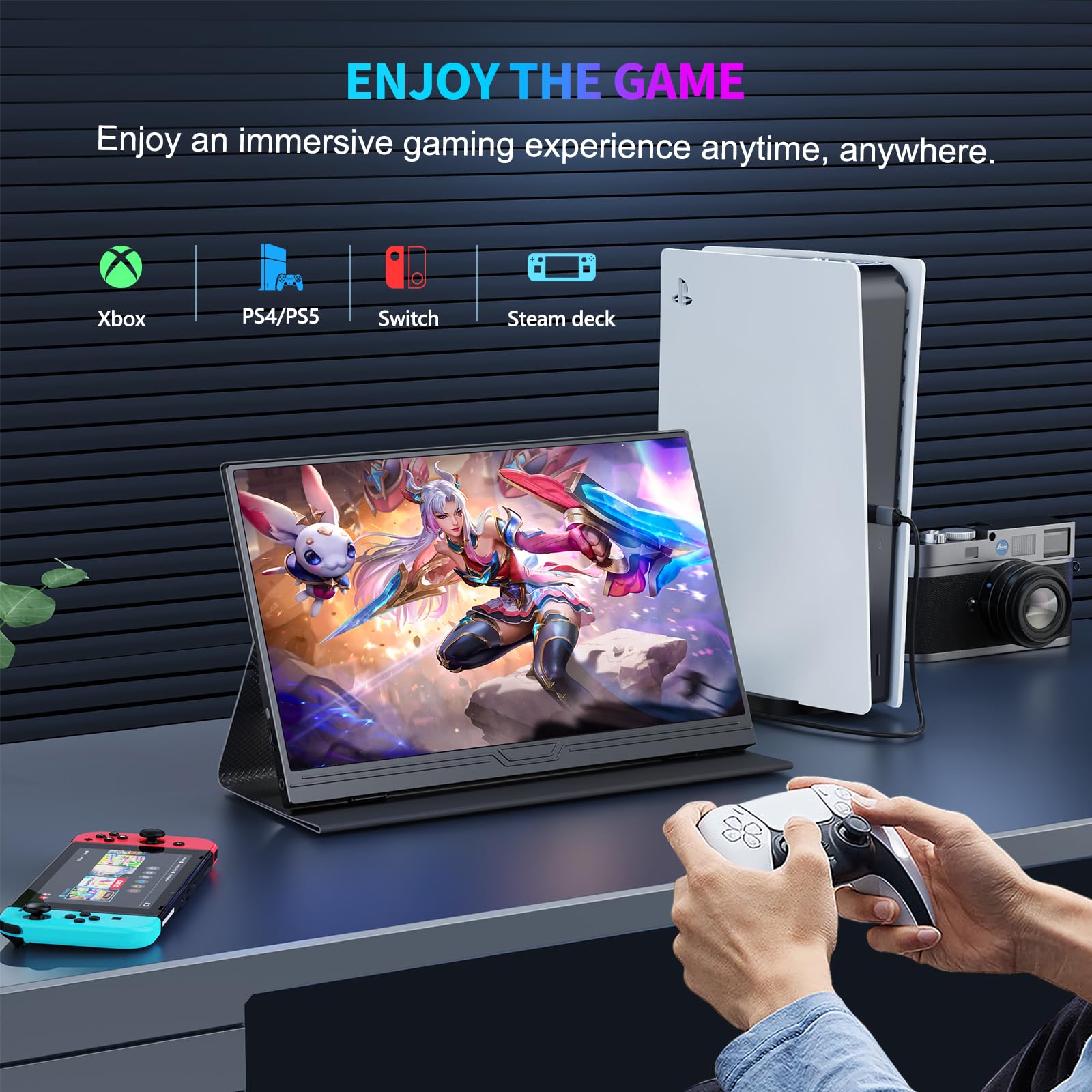 COOLHOOD Portable Monitor, 15.6 inch 1080P FHD IPS Second External Monitor with USB-C Mini HDMI Port, Second Screen Compatible with PC, Laptop, MacBook, Gaming Device — view 6