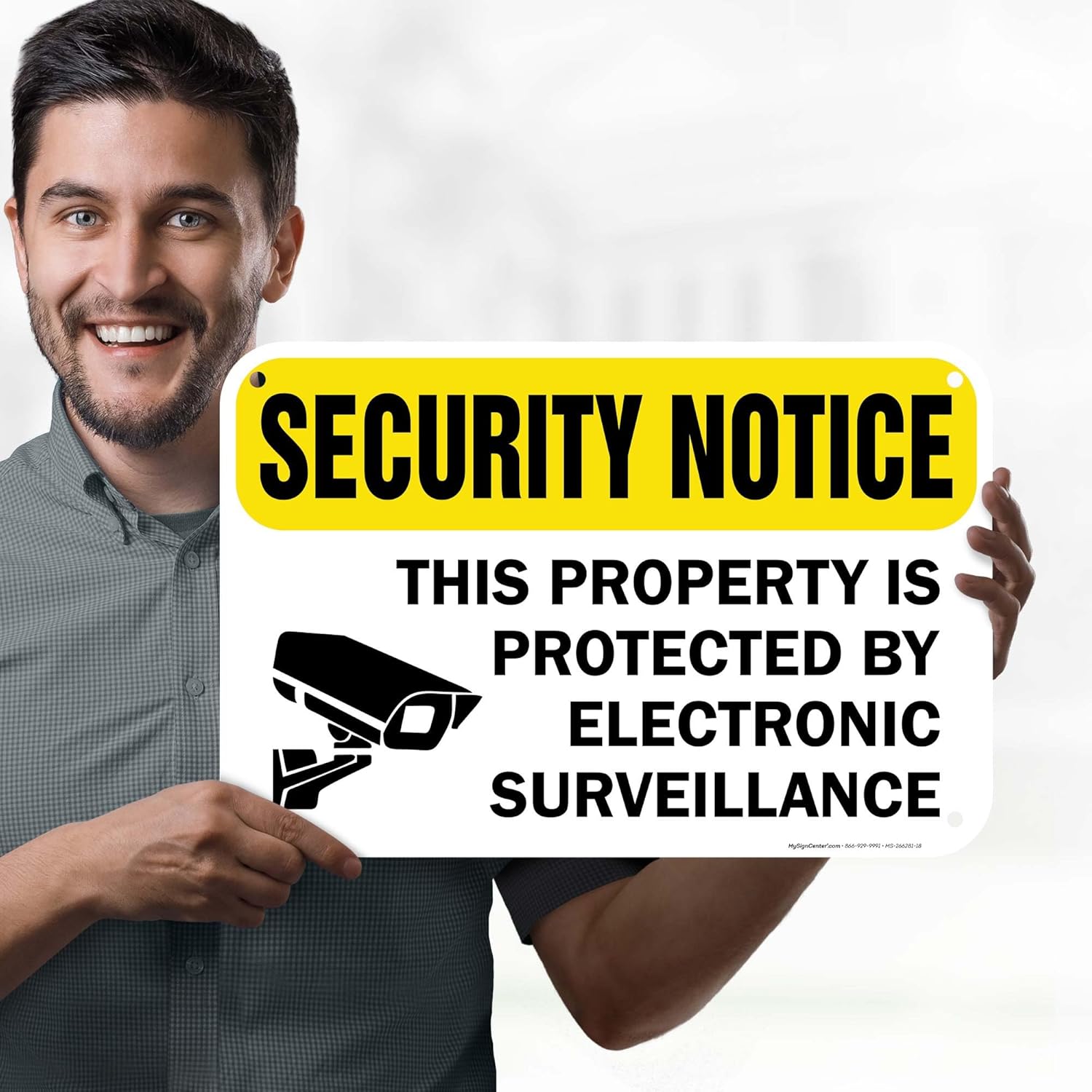 Security Notice This Property Is Protected By Electronic Surveillance Sign, 12x18 Inches, 55 mil thick HDPS (high density polystyrene), Made in USA by My Sign Center