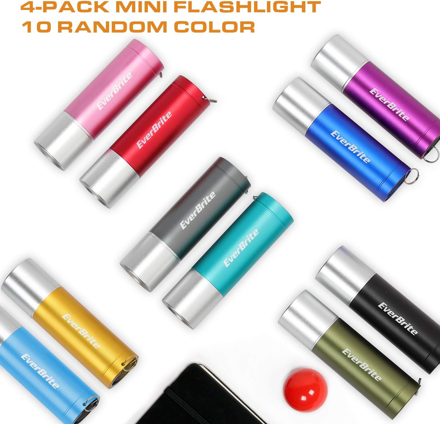 EverBrite 4-Pack Mini LED Aluminum Flashlight, Random Color, Handheld Torch with Lanyard 3AAA Battery Included (Hurricane Supplies, Camping, Hiking, Emergency, Hunting)