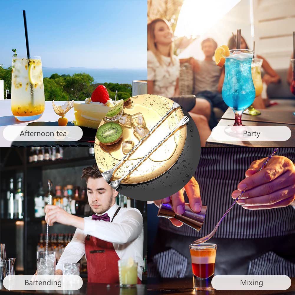 Cucchiaio da Cocktail in Acciaio inox,Cucchiaio da Bar con Manico Lungo,Cucchiaio da Cocktail per Vino da bar in Acciaio Inossidabile,Per il barista per la casa e il bar,32 cm,26 cm