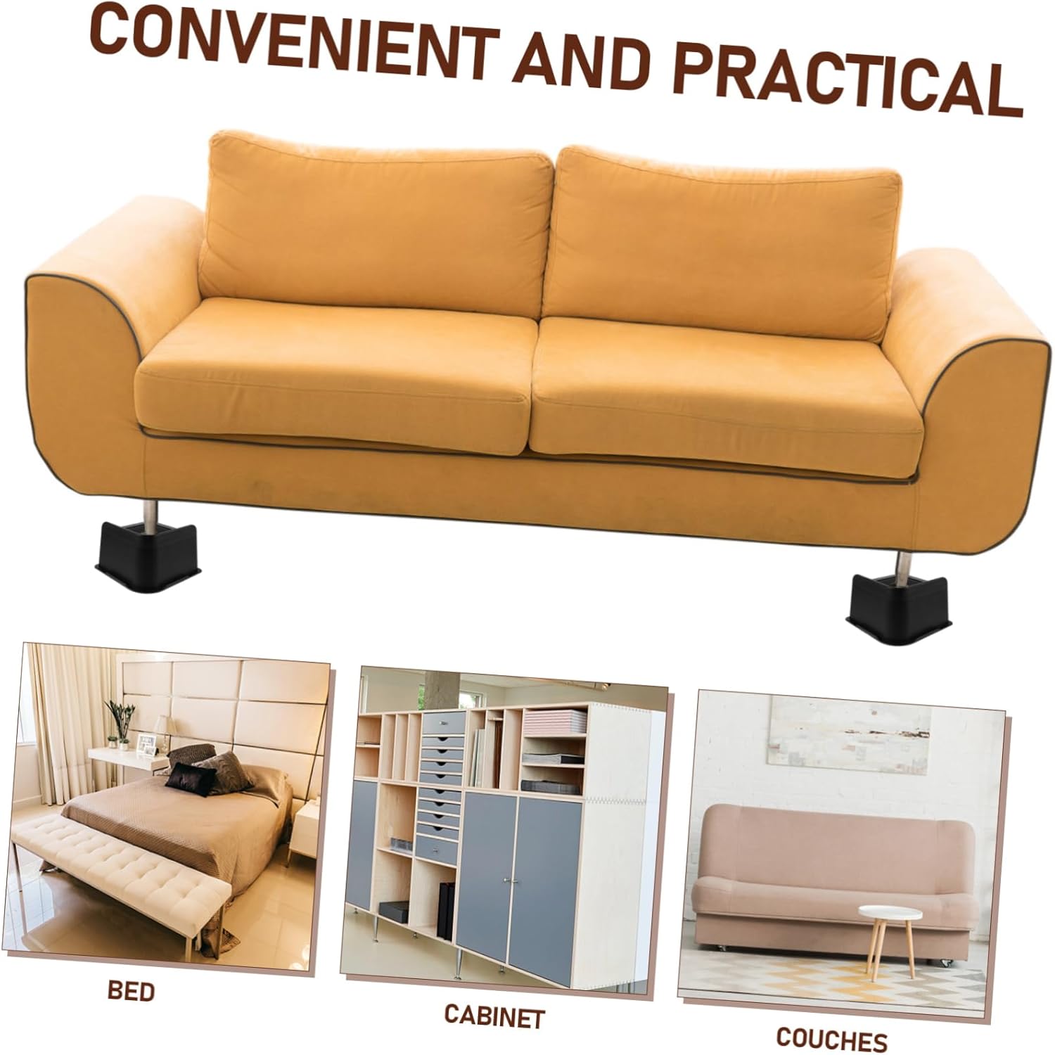 4pcs Non- Furniture Risers Bed and Couch Leg Elevators for Enhanced Stability and Floor Easy Installation Pads for Table Sofa Desk