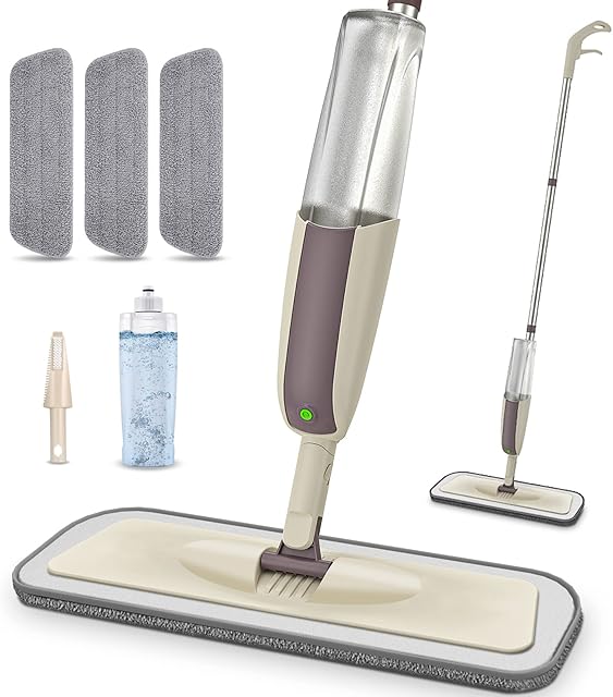 Spray Mop - MEXERRIS Microfiber Mop Spray Cleaner for Floors with 3 Pads and 300Ml Refillable Bottle Suitable for Hardwood, Marble, Tile, Laminate, or Ceramic Floors