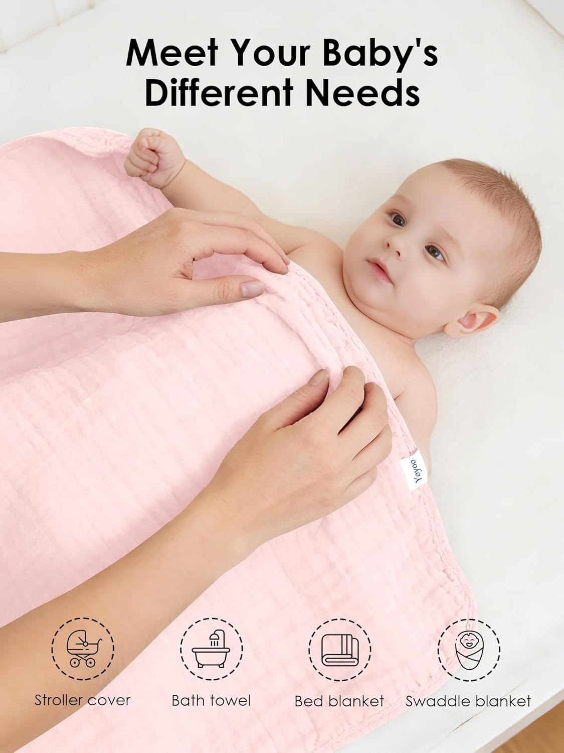 Muslin Hooded Baby Bath Towels - 3 Pack 100% Cotton Ultra-Soft Towels for Newborns, Infants, Toddlers - 32x32 Inch - Highly Absorbent, Quick-Dry Essentials for Bath Time, Beach, Pool, Pink Series - Image 6
