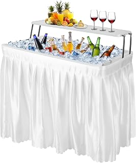 Portable Folding Ice Cooler Table - Two-Tier Outdoor Cooler Table(White)