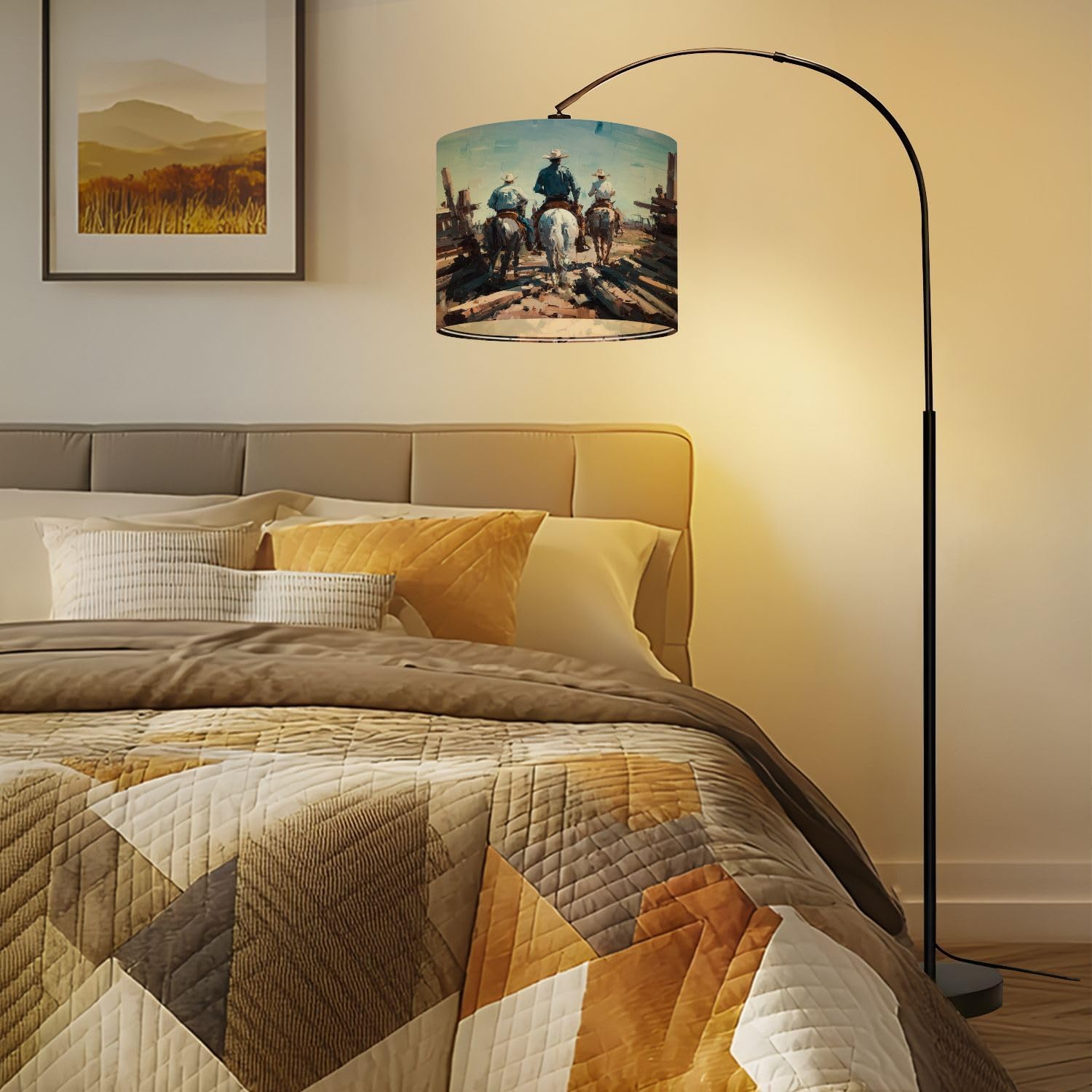 Linen Drum Lamp Shades 1 Pack, 13''Wx10"H, Cowboys Horses Farm Cattle Ranch Western Landscape Oil Painting Replacement Lampshades for Floor Lamps Table Lamps Modern Farmhouse Lampshade Easy Assembly