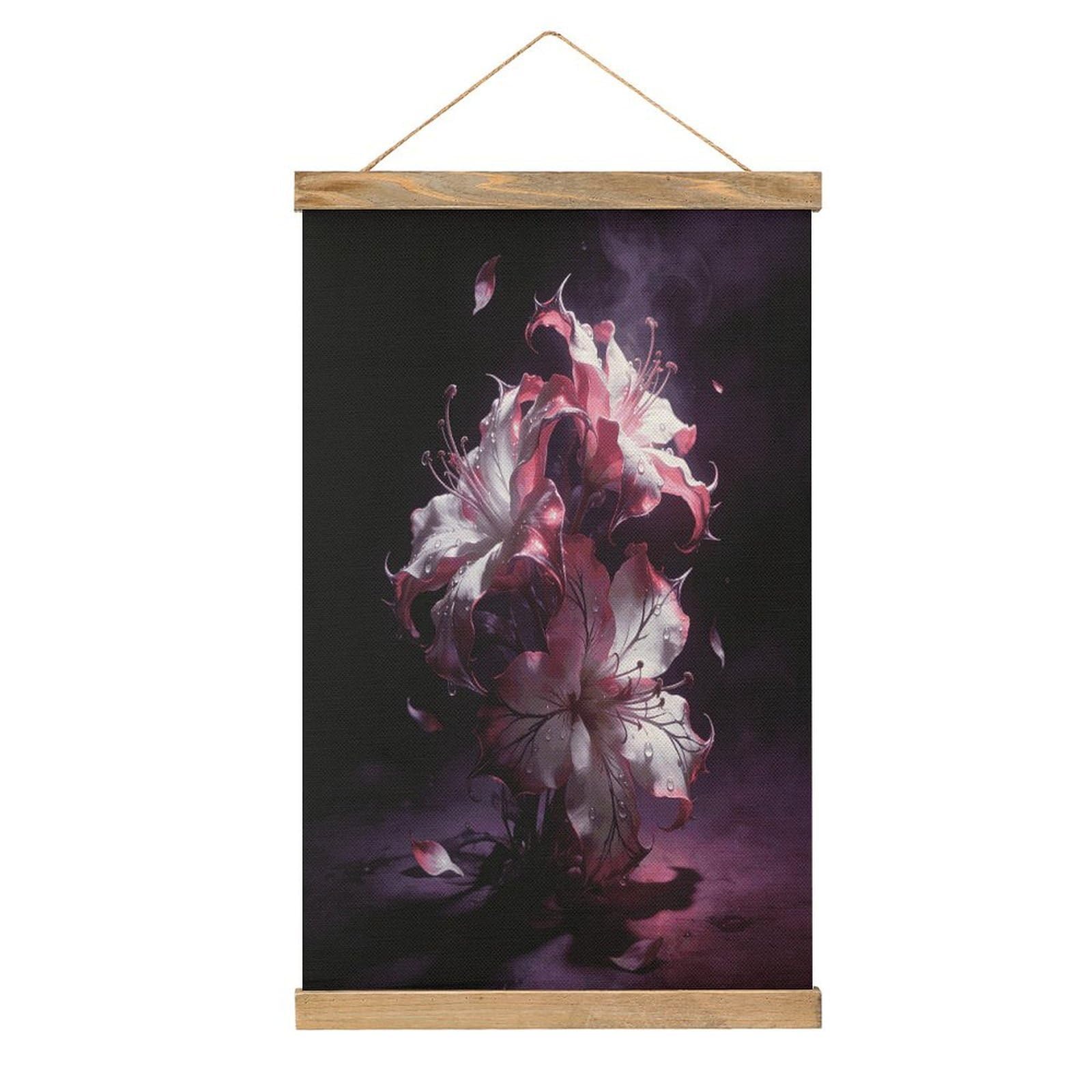 VstaDank Dark Fantasy Contrast Floral Poster with Wooden Frame Hanger Art Painting Wall Decor Poster Wall Hanging Wooden Frame 13x20 Wood Poster Hanger for Photo Picture Art Canvas Print Artwork