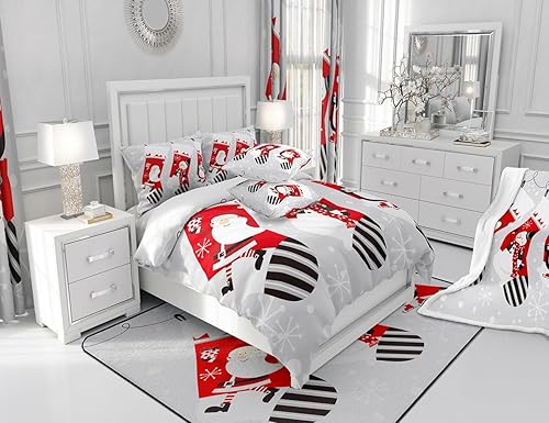 Miniatura 7 de Erosebridal Juego de edredón de calcetines de Navidad para niños, juego de edredón de Papá Noel, ropa de cama de Navidad, muñeco de nieve, pingüino,