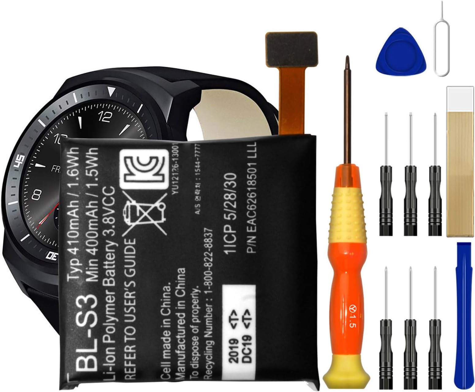 DDONG Replacement Battery BL-S3 for LG G Watch R W110 LG-W110, Watch Urbane W150 LG-W150 with Repair Tool Kits