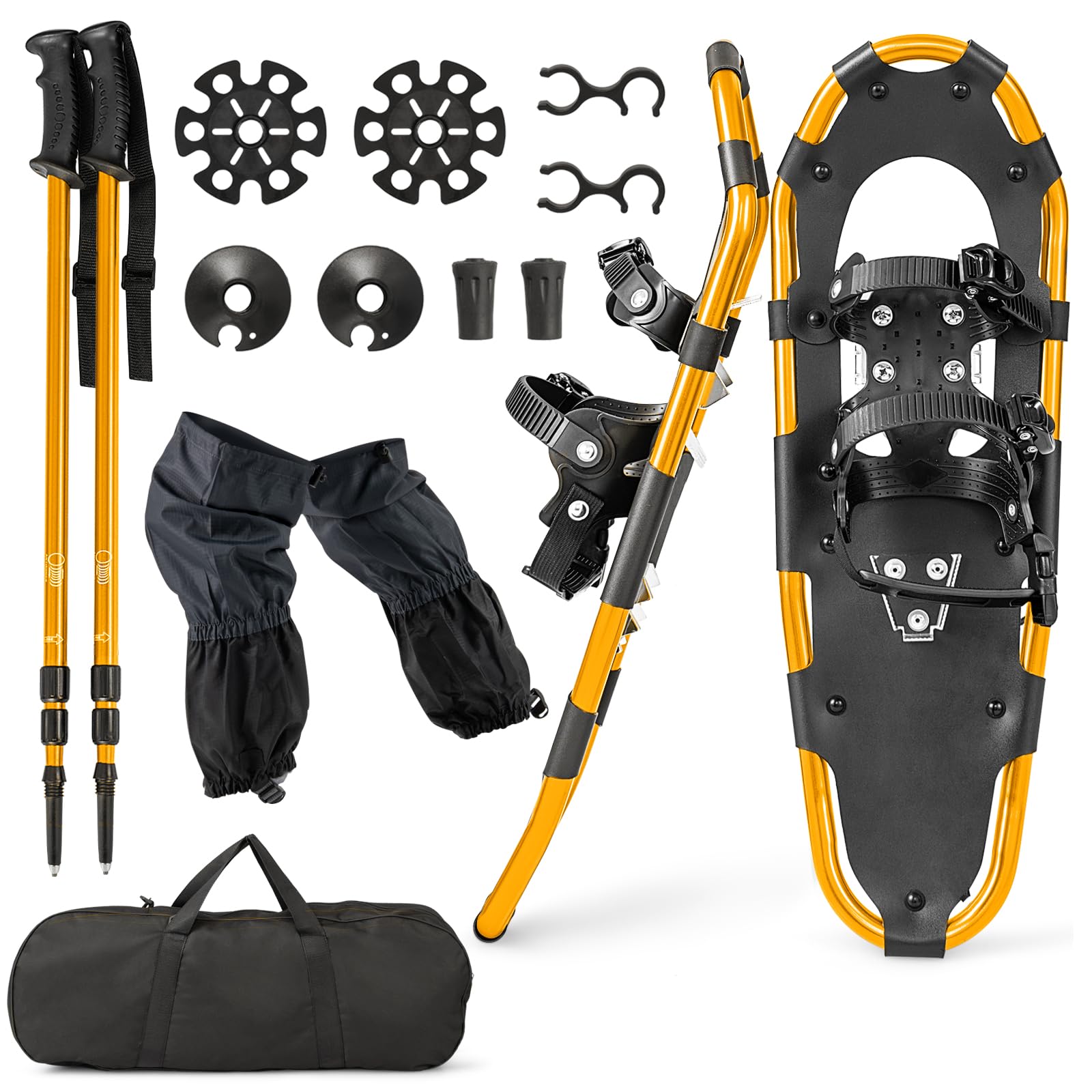GYMAX Ensemble de Raquettes à Neige Légères en Alunimium, avec Bâtons de Randonnée Réglable en Longueur, Convient pour Taille de Chaussures 35-45EUR, Charge 30-130KG, pour Hommes, Femmes, Enfants