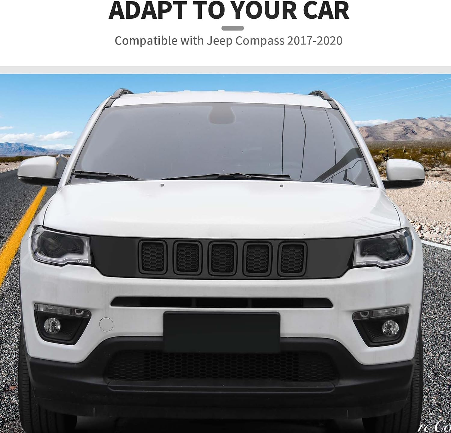Jimen Compatible with Jeep Compass 2017-2020, 7PCS Front Grille Inserts Grill Cover Exterior Trim Accessories (Black)