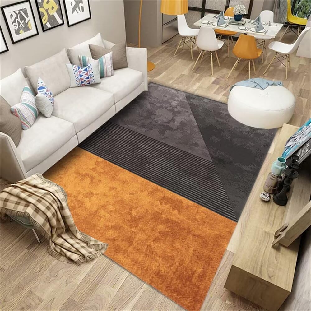 Tapis de salon grande taille orange et gris 60x120cm lavable pour une décoration moderne