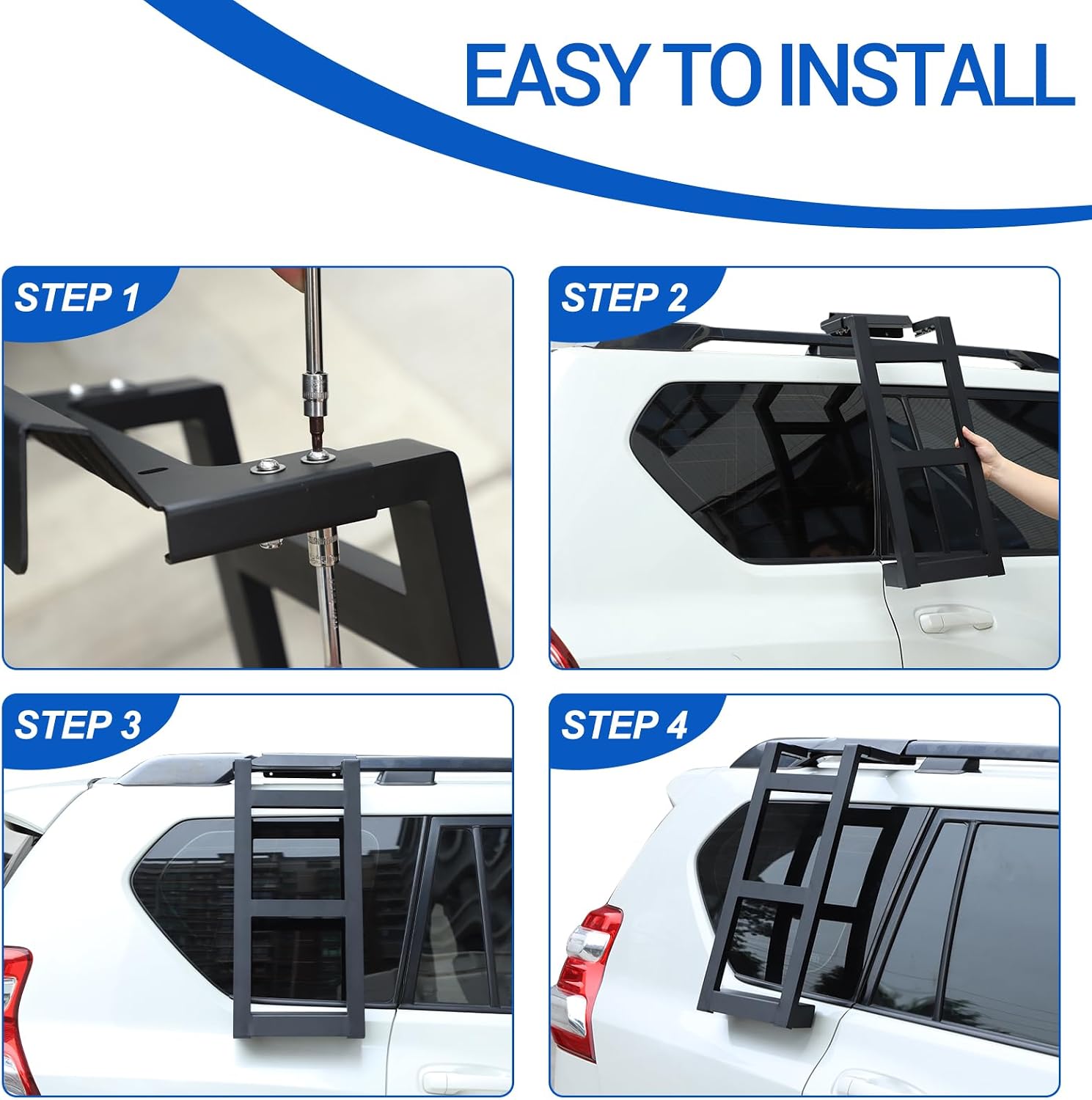 Rear Window Side Ladder Compatible with Toyota Land Cruiser Prado 150 2010-2023, Car Aluminum Roof Rack Ladder, Back Side Window Ladder Mount Bracket Accessories (Right Side)