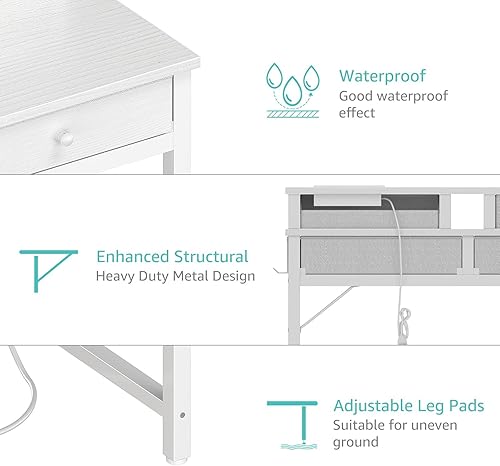 Miniatura 8 de Lufeiya Escritorio pequeño blanco para niños con cajones de tela para dormitorio, tocador de maquillaje de 32 pulgadas con cajones de almacenamiento