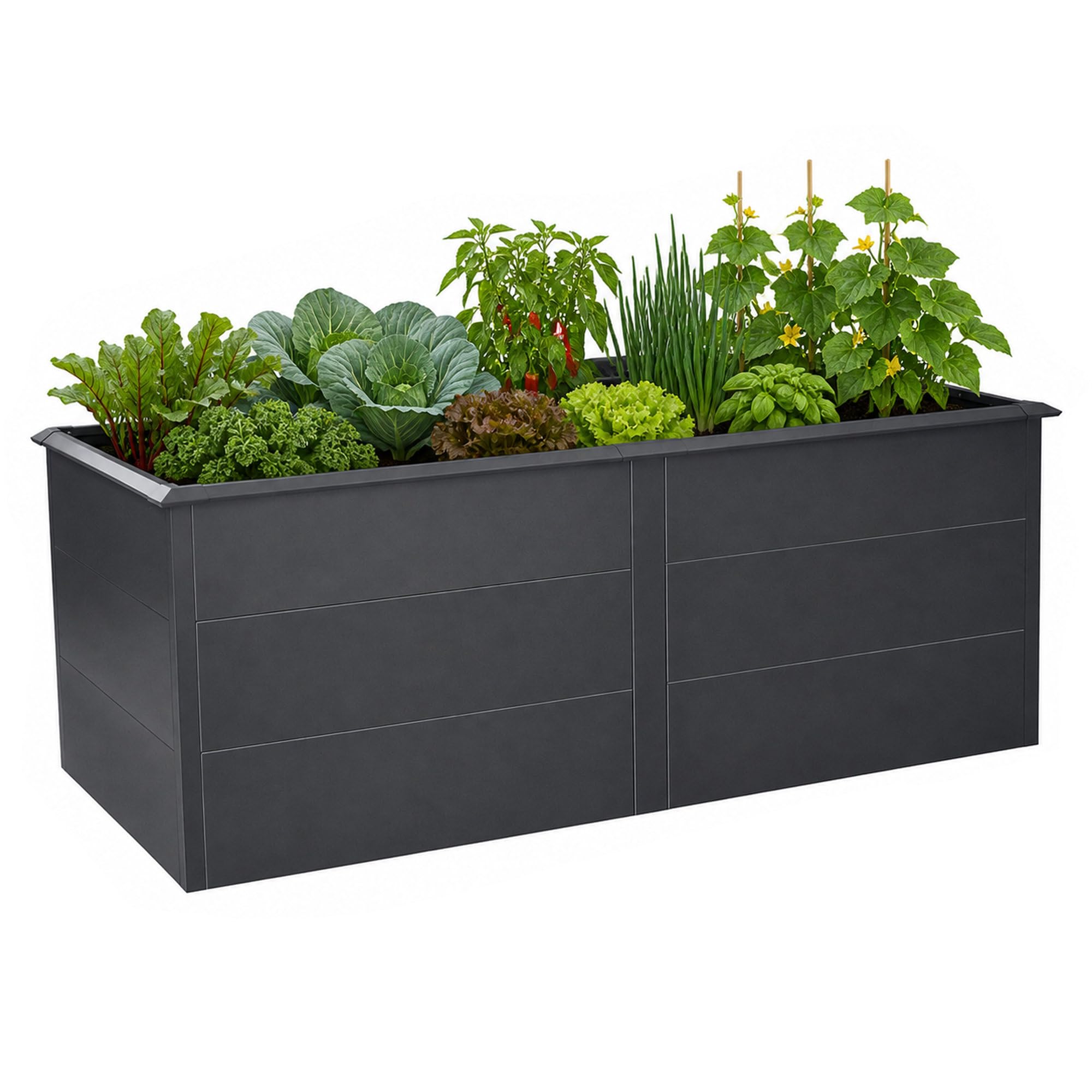 Zelsius Hochbeet verzinkter Stahl 200 x 100 x 77 cm | Anthrazit RAL 7016 | Pflanzbeet Outdoor, Gemüsebeet, Blumenbeet, Gartenbeet, Freistehende Hochbeete für Garten, Pflanzkübel, Frühbeet Kräuter