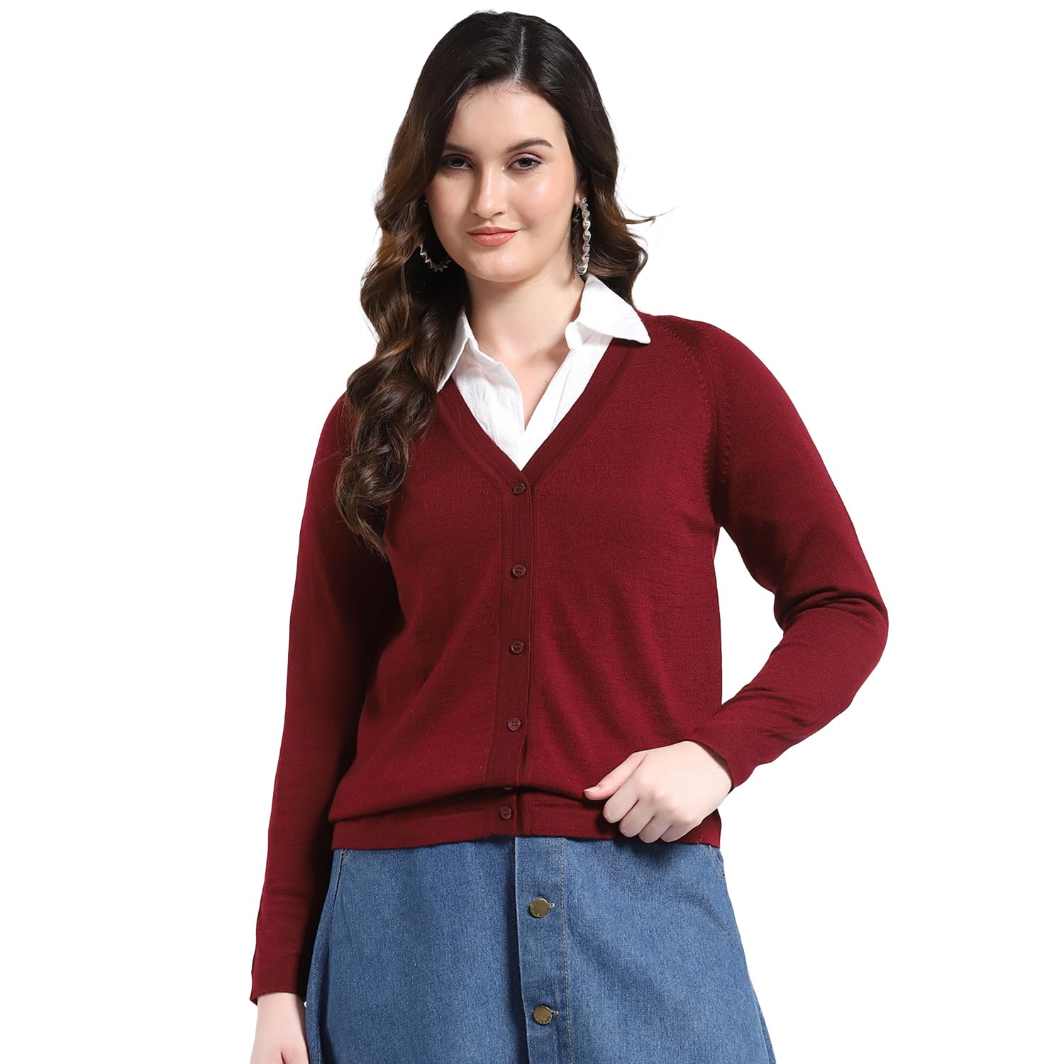 monte carlo Women Regular Fit V Neck Solid Button Closure Full Sleeve Cardigan | Warm Winter wear | Cozy Knitted Sweater | Casual Layering Outfit | Winter Cardigan for Women's-picture-37