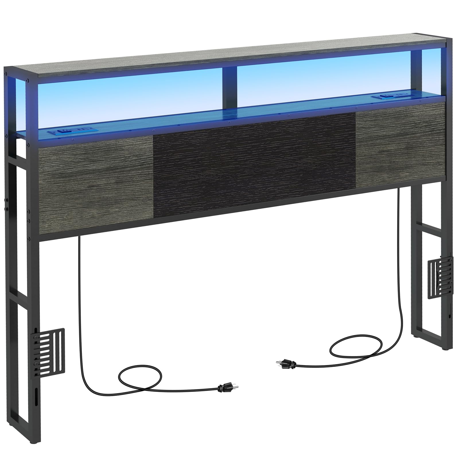 Livofloral Headboard Queen Size, Headboards with Charging Station, USB Port and LED Light, Head Board with 2-Tier Storage Shelf, Adjustable Height,