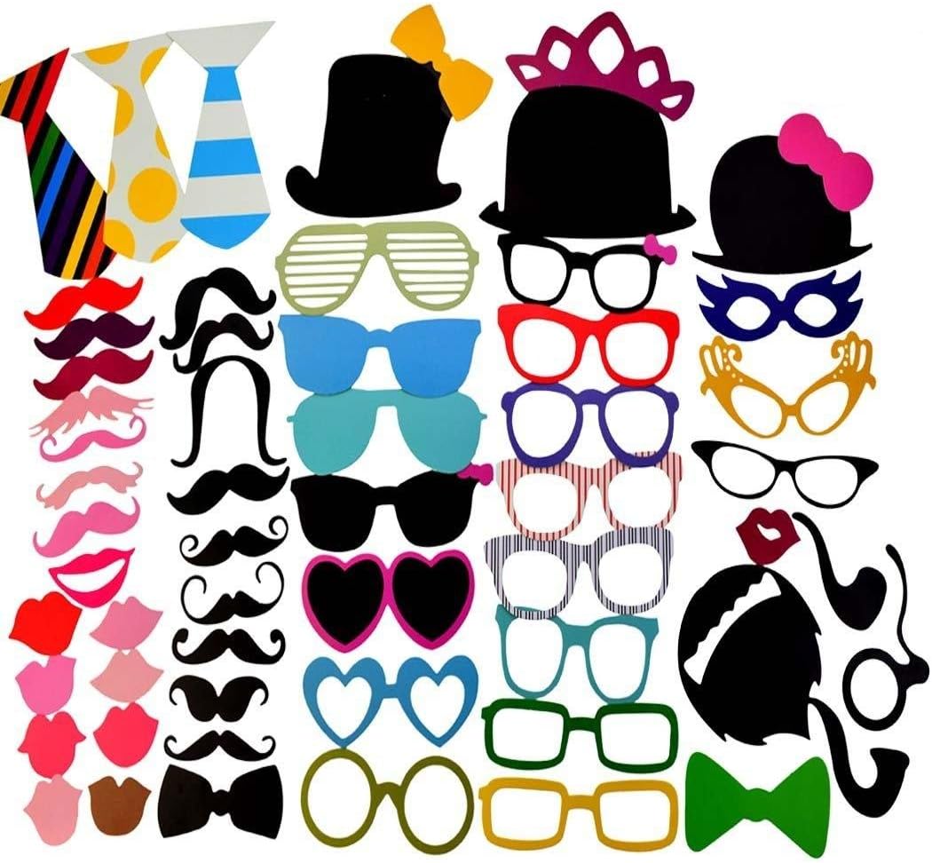Miayon 58PCS Colorful Props On A Stick Mustache Photo Booth Party Fun Wedding Favor Christmas Birthday Favor