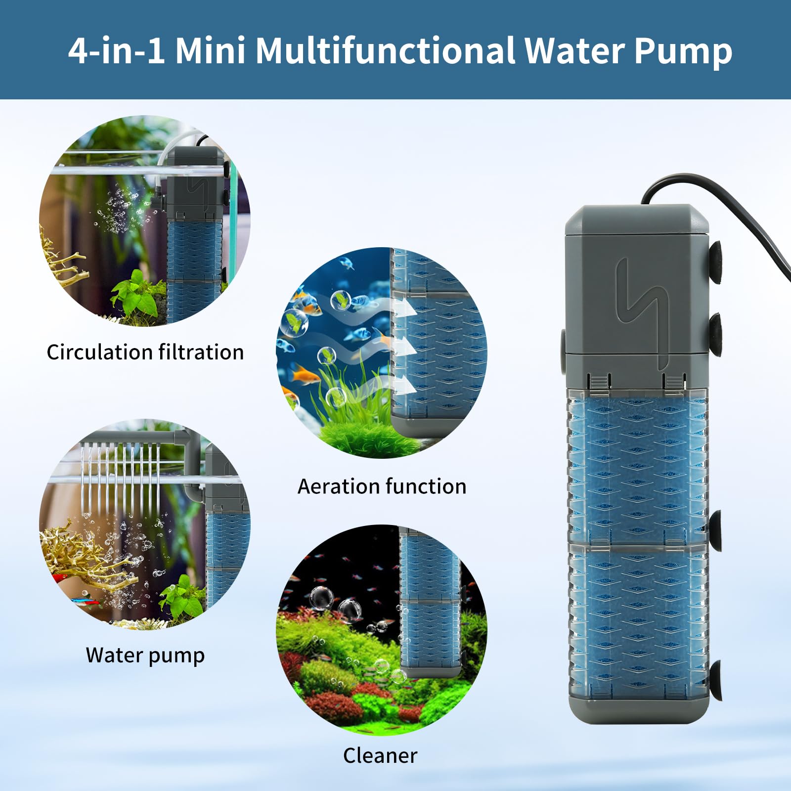 cupeohome Fish Tank Filter Pump, 800L/H Internal Aquarium Filter with Aeration & Rainfall - Image 2