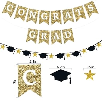 Congrats Grad バナー ゴールド グリッター 卒業パーティー バナー ゴールド 卒業 おめでとう クラス 2025 パーティーデコレーション&デコレーション