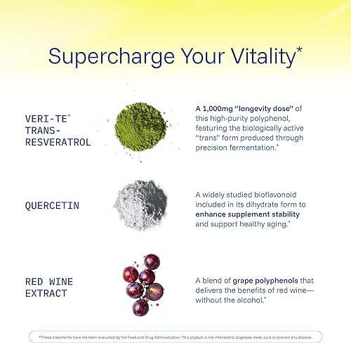 Miniatura 6 de ProHealth Longevity Trans-Resveratrol Trans-Resveratrol (1000 mg por porción de 2 cápsulas, 60 cápsulas) + calcio AKG Longevity (1,000 mg por 2