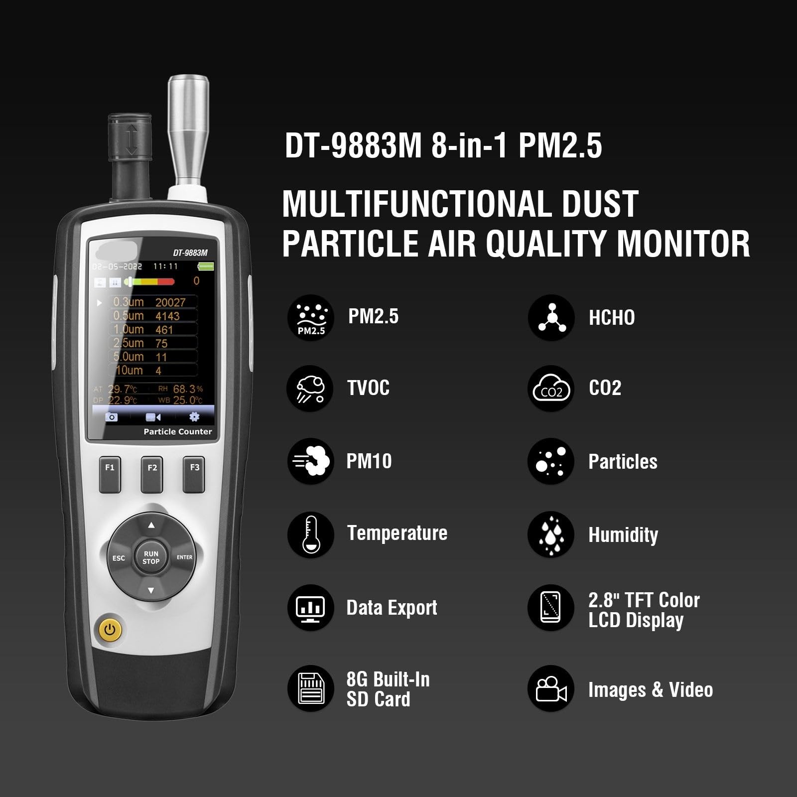 Contador partículas polvo, DT-9880M DT-9881M DT-9883M Contador De Partículas Anemometría Láser Doppler para interiores exteriores | 0-50 ℃, Modo Múltiple, Dispositivo Monitoreo Calidad Del Aire