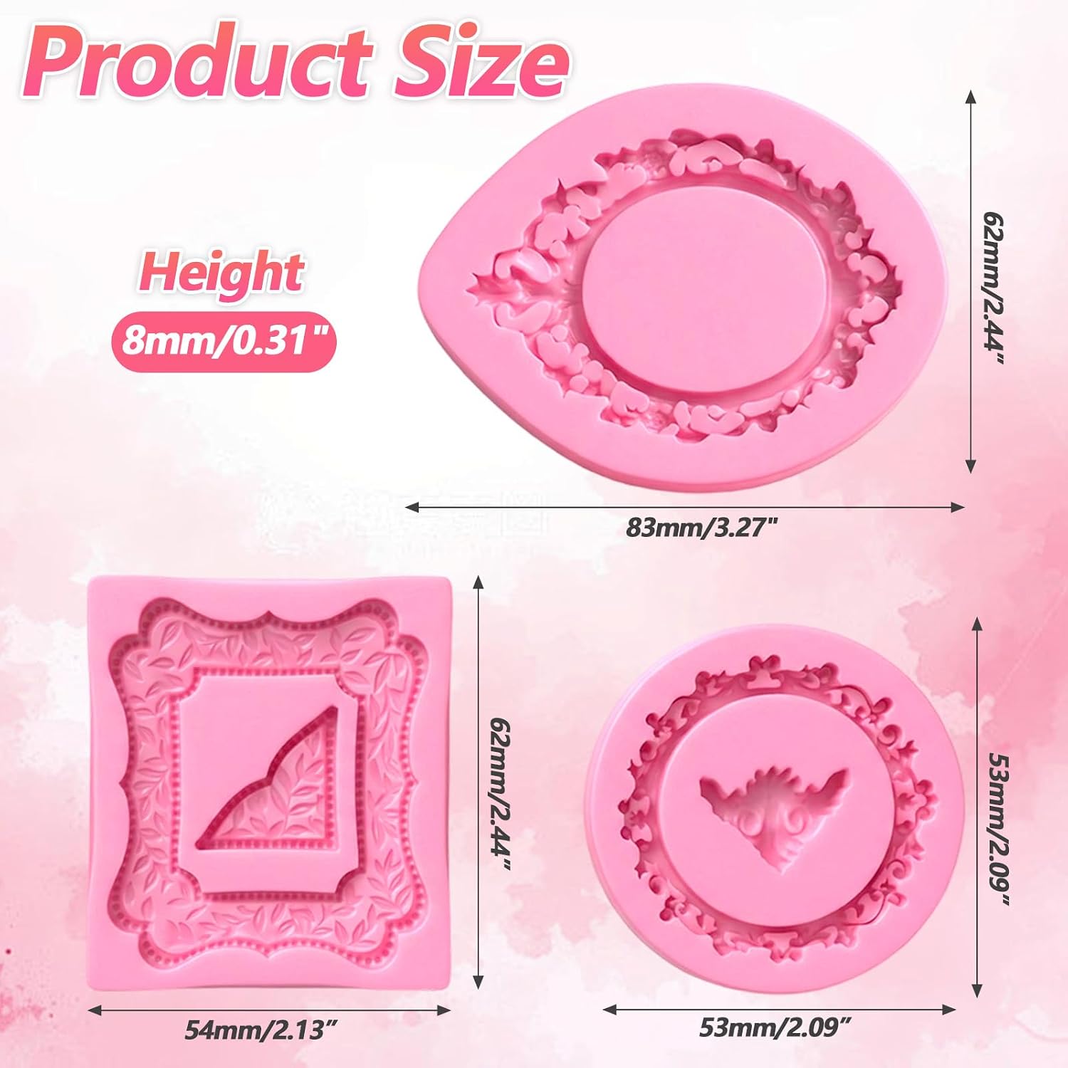 9 Pack Silicone Frame Molds for Crafts, Vintage Oval Round Square Frame Mold Set, Reusable Silicone Molds for Resin, Candy, Chocolate, Soap, Clay & DIY Craft Projects
