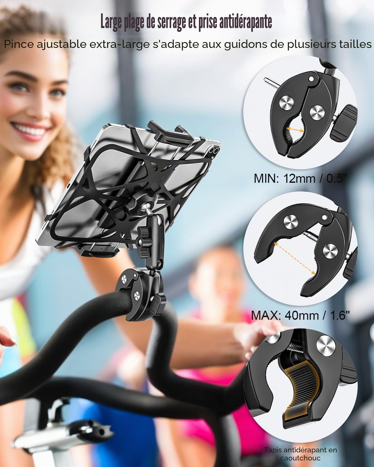 Multi-Fonction Métal Support Tablette Moto Vélo [Design Contemporain], Rotation libre 360° universelle Porte tablette guidon, pour iPad, Sumsung Tab, Sony Autre 4.7-12.9" Telephone et Tablette