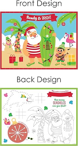 Miniatura 5 de Big Dot of Happiness Juego de 16 manteles individuales para colorear de Navidad tropical, de papel, para fiestas navideñas, Papá Noel, para fiestas