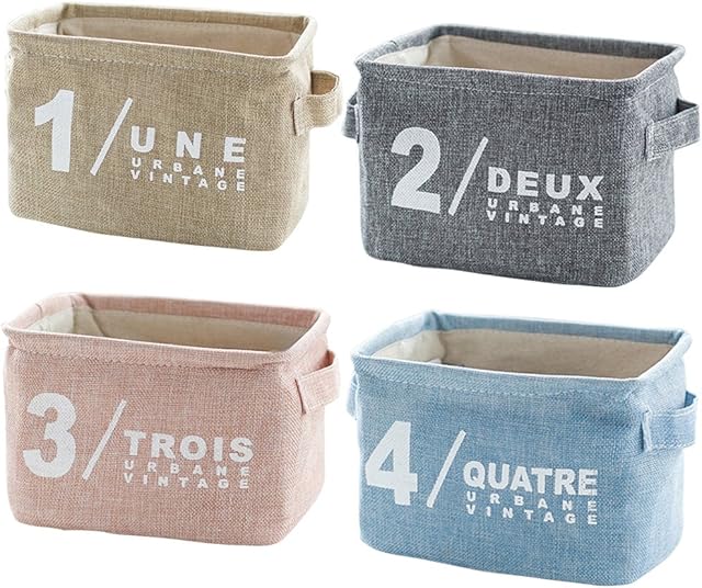 ParaCity Storage Basket Canvas Storage Bins Organizer Bins Baskets Universal Household Storage Organizer with Lids Shelves,Desks,Baby Toys,Makeup,Books (4 sets(Khaki&Grey&Pink&Blue))