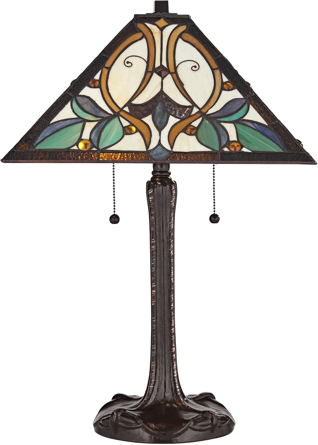 Robert Louis Tiffany Victorian Tiffany Style Table Lamp 25" High Dark Bronze Metal Multicolored Antique Stained Glass Art Shade Cottage Core Decor for Living Room Bedroom House Bedside Nightstand