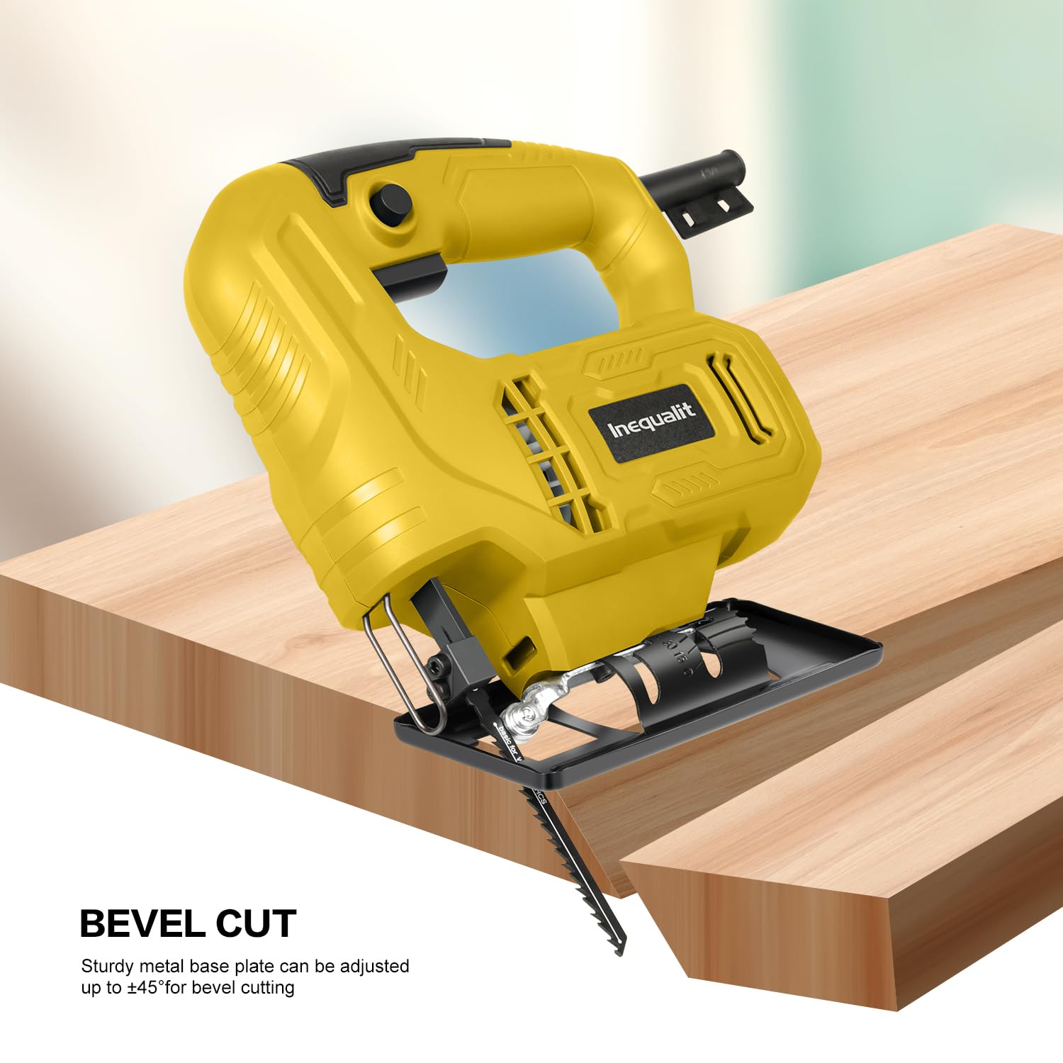Scie Sauteuse 400W Avec Variateur De Vitesse (0-3000 CPM) + Angle De Coupe Réglable (±45°) + Fonction Verrouillage + 3 Lames Incluses (Bois/Métal/Pvc)​,Jaune