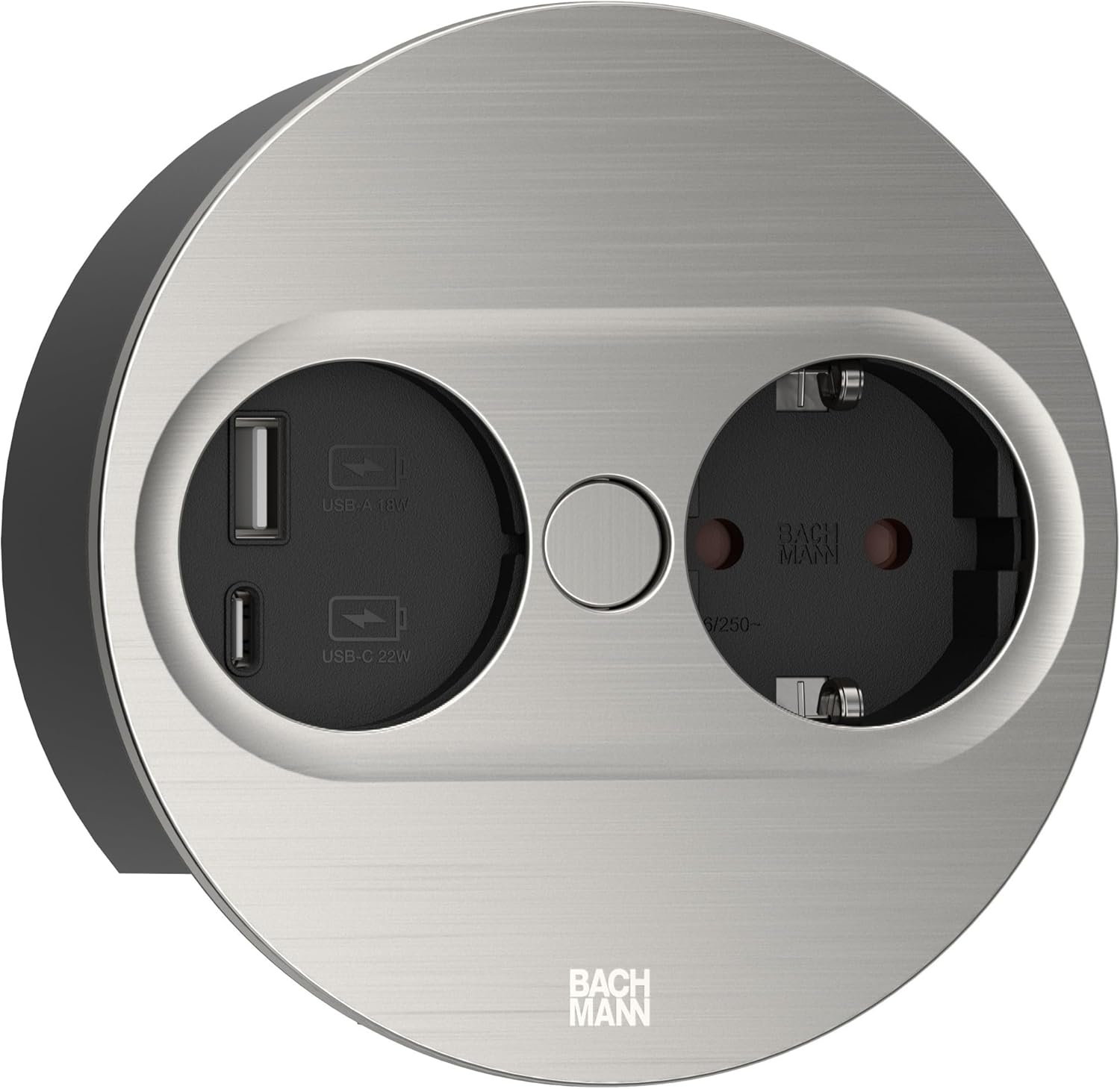 BACHMANN Twist 2 1xCEE7/3 1xUSB A/C 22W 2.0m AEH Stainless Steel Look Round