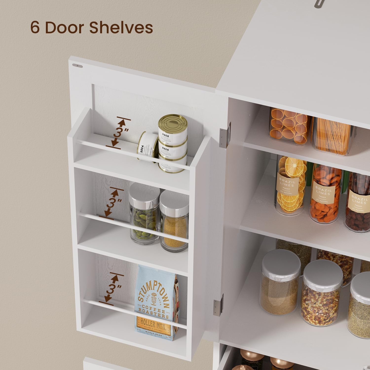 70.9" Tall Pantry Cabinet, Kitchen Pantry Storage Cabinet, Freestanding Food Pantry Cabinet with 4 Doors and Adjustable Shelves, Cupboard with Drawer for Kitchen, Living Room, White