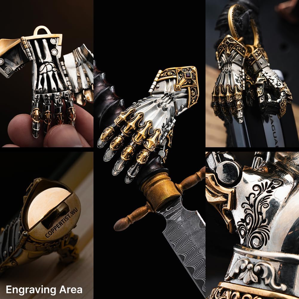 COPPERTIST.WU Armored Mechanical Hand Pendant Articulated Fingers Medieval Jewelry for Collection, Wear or Display,Brass & White Bronze image 4