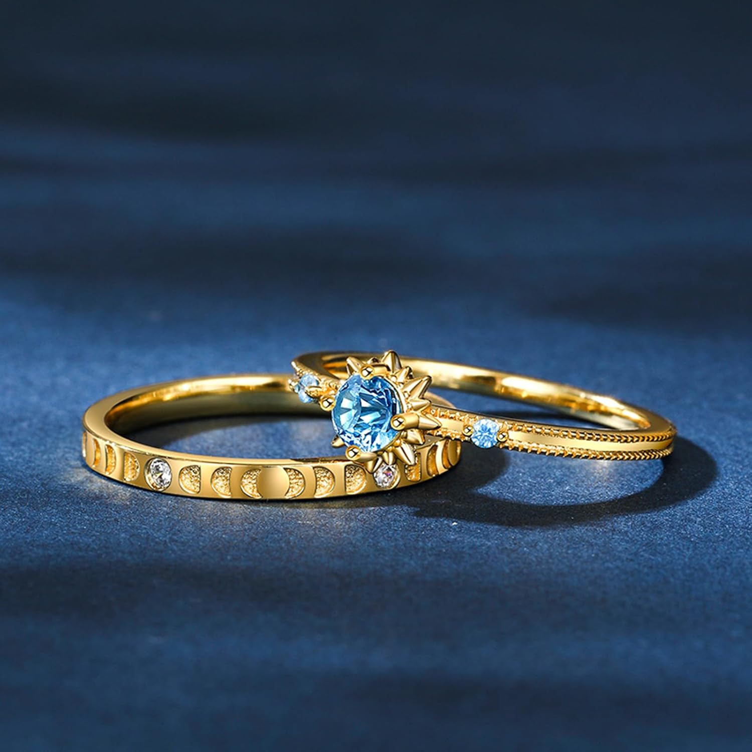 Jeulia Sun and Moon Ring Set - 18K Gold Plated Over 925 Sterling Silver, Celestial Stackable Rings for Women Men, Couple Promise Rings, Yin Yang Symbolism Gift with Jewelry Box