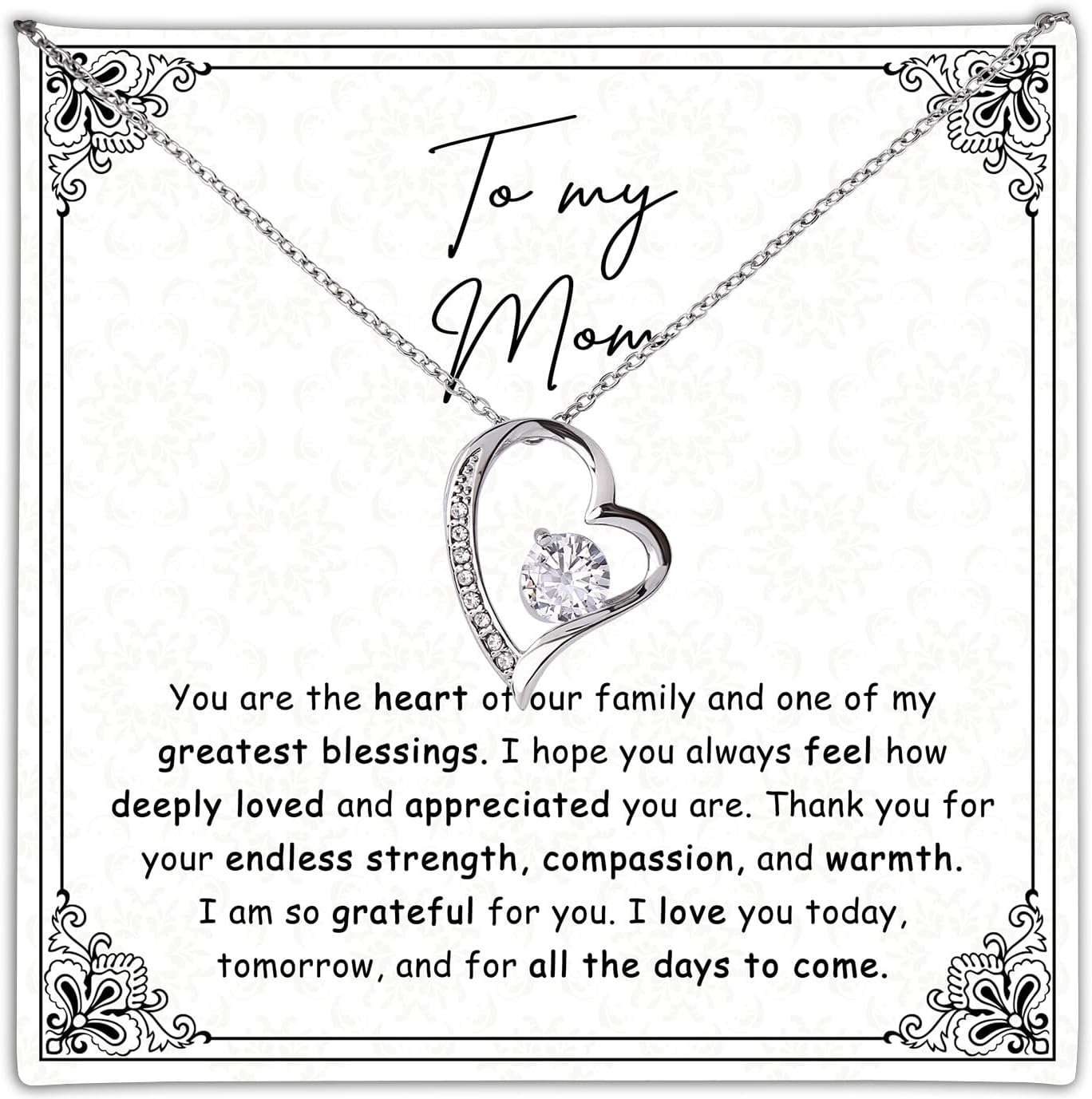 To My Mom Heart Necklace – Meaningful Jewelry Gift from Daughter or Son with Heartfelt Message Card, Elegant Luxury Gift Box for Mother’s Day, Birthday, Anniversary & Christmas