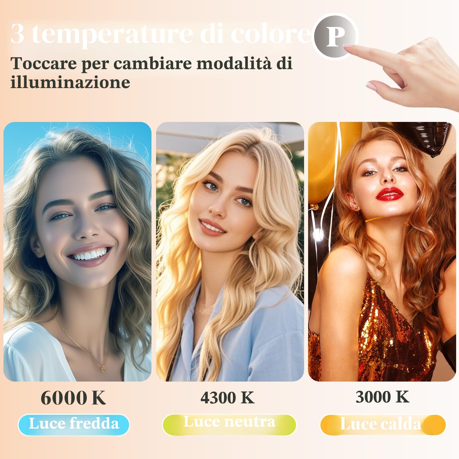 Specchio Trucco con Luce - 14 LED Dimmerabili 3 Modi, 50x40cm Touch Sensor Specchio da Make-Up Hollywood con 10x Ingrandimento, Multiuso Tavolo/Parete