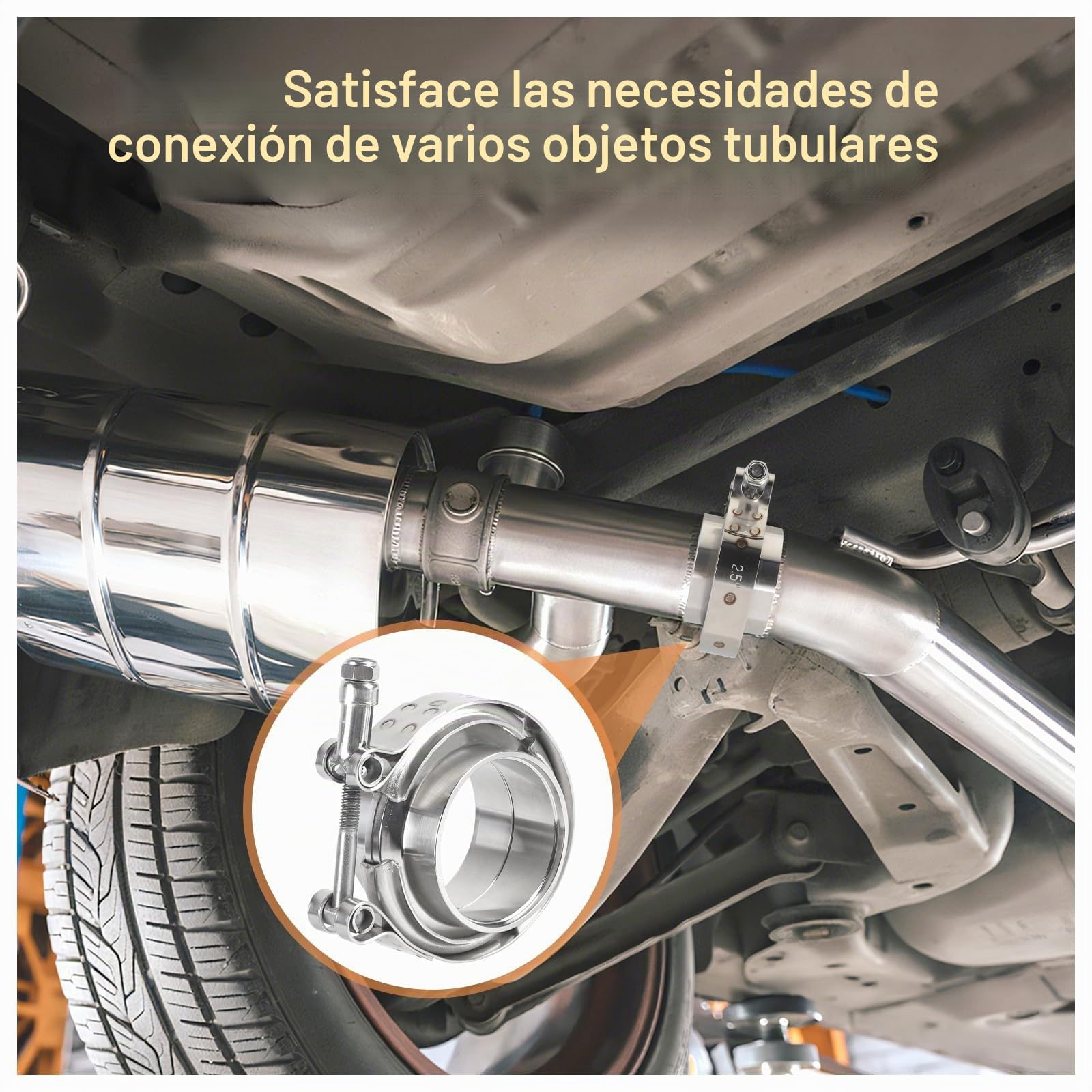 Abrazadera V-Band + Bridas Ø 63,5 mm (2,5 pulgadas) Kit completo en Acero Inoxidable 304 Abrazadera de cierre rápido para escape y turbo con anillos de centrado y abrazadera para tubo de turbo